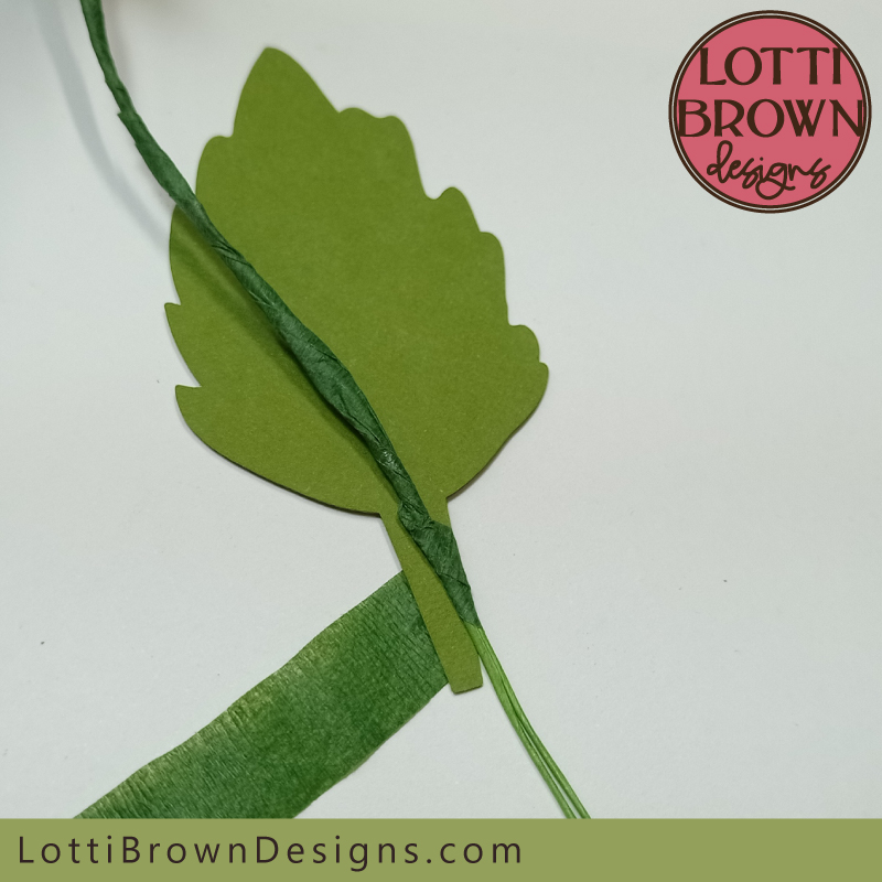 Add a leaf into your paper flower stem