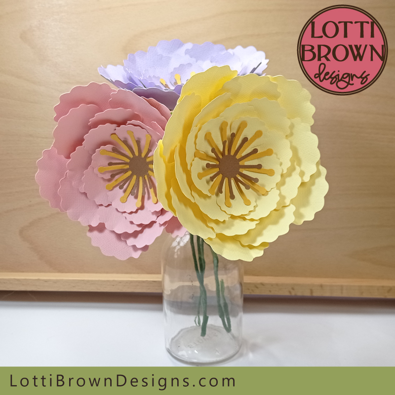 Make this pretty paper flower SVG for Cricut - it's easy to make and you can make it with or without the stem as suits your project...
