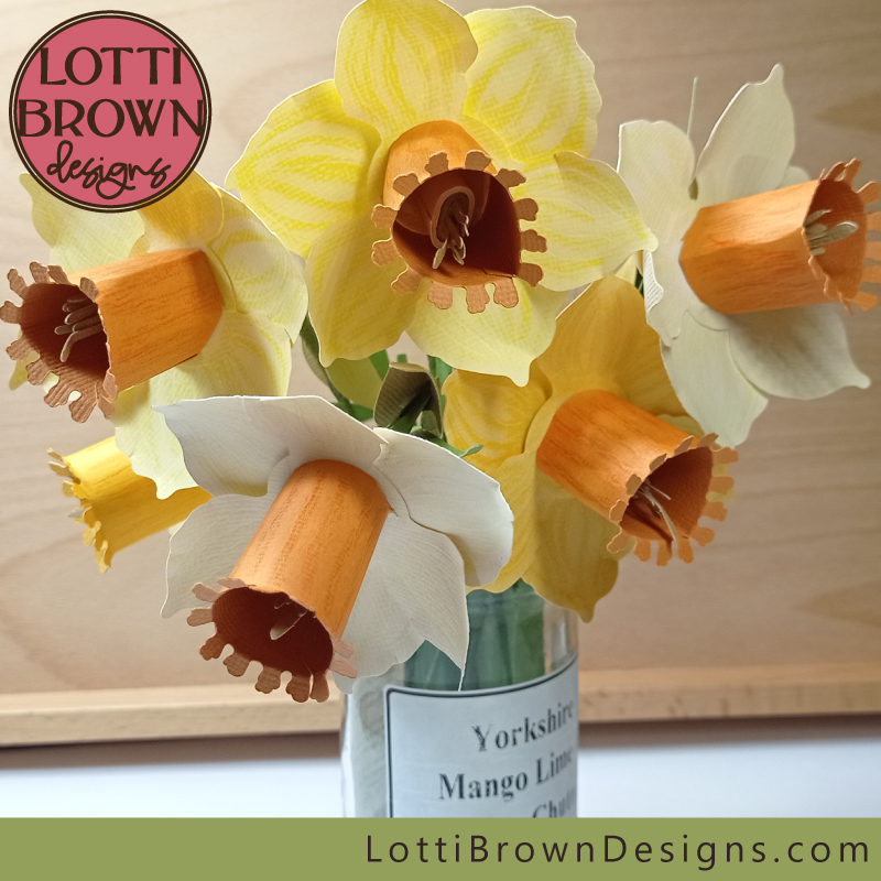 Pretty cardstock daffodils to display in a jar