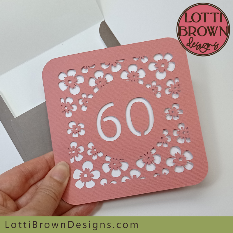 Pretty floral 60th birthday card SVG for women
