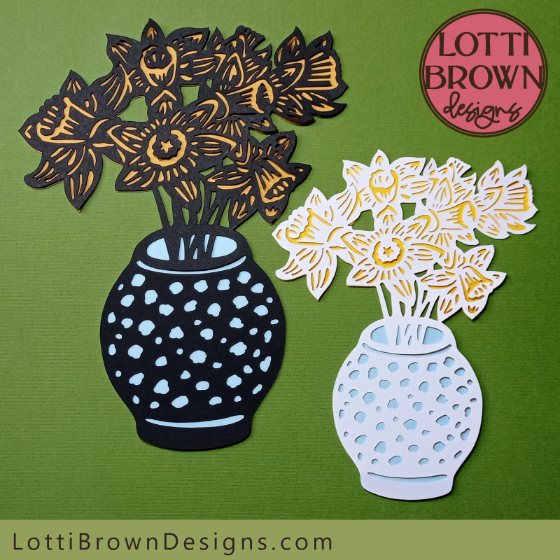 Papercut vase of daffodils SVG design