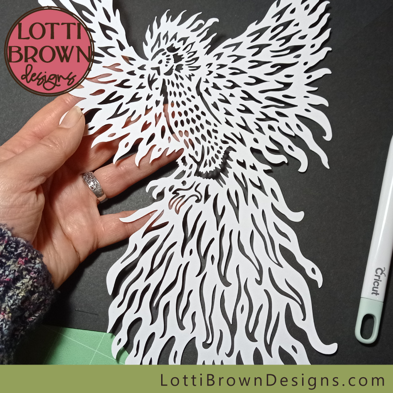 Phoenix SVG cut in white card