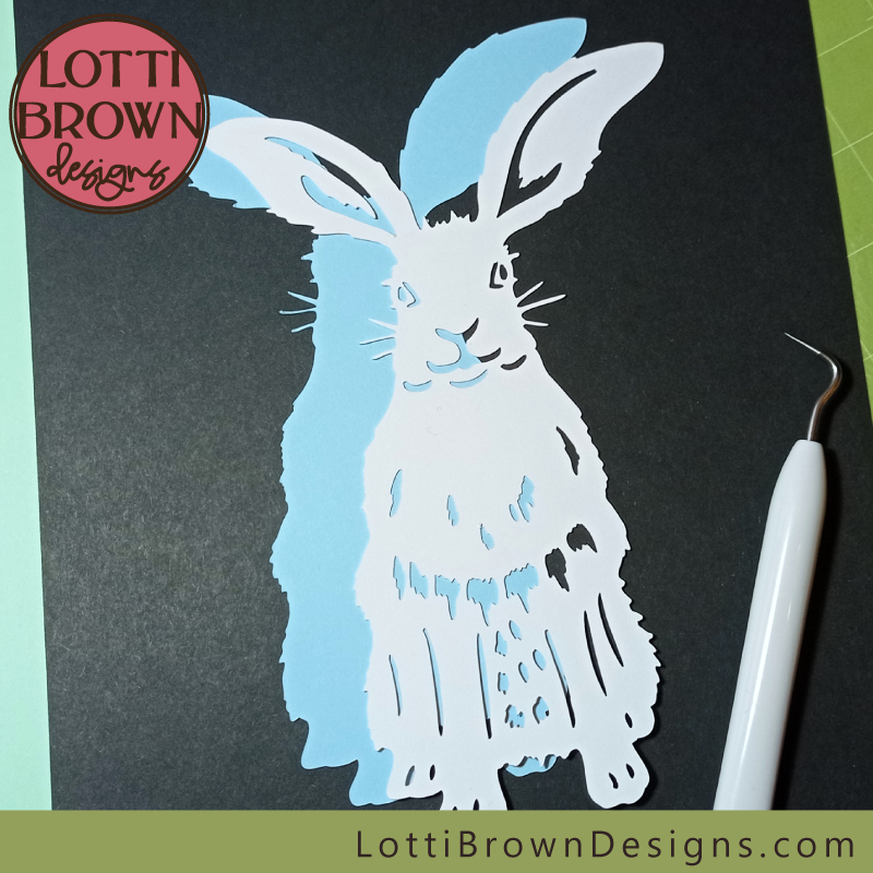 Rabbit papercut showing layers