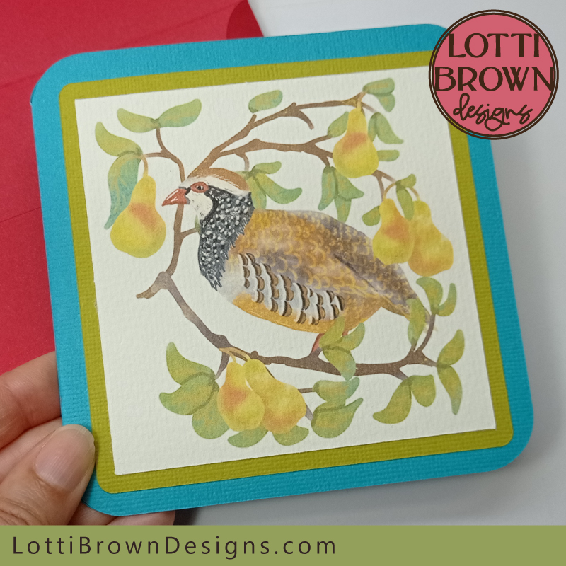 Partridge in a pear tree print and cut Christmas card