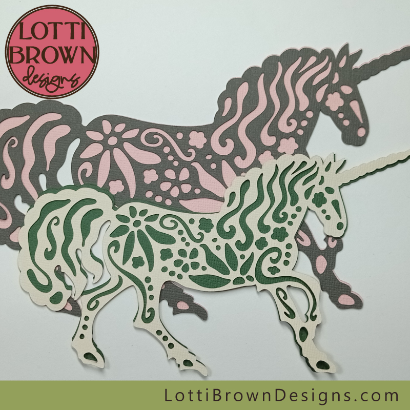 Galloping unicorn SVG with floral pattern