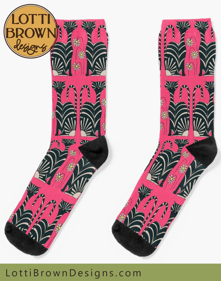 Pink and black cat socks