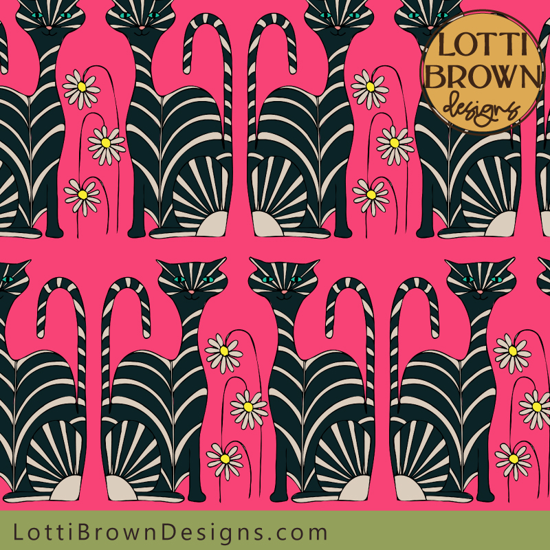 Pink and back cat pattern detail