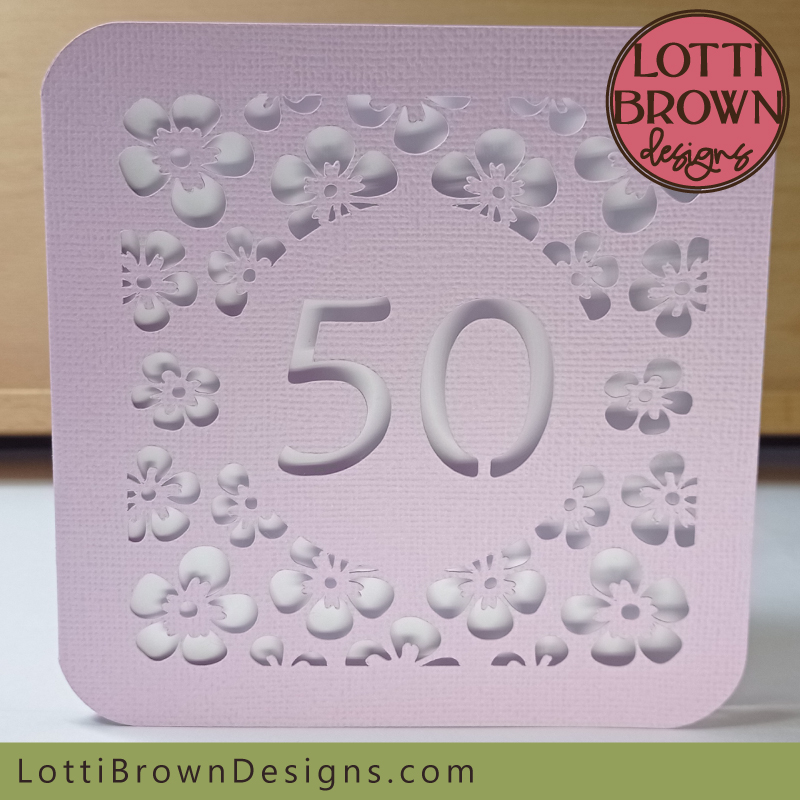 Floral 50th card template in lovely lilac
