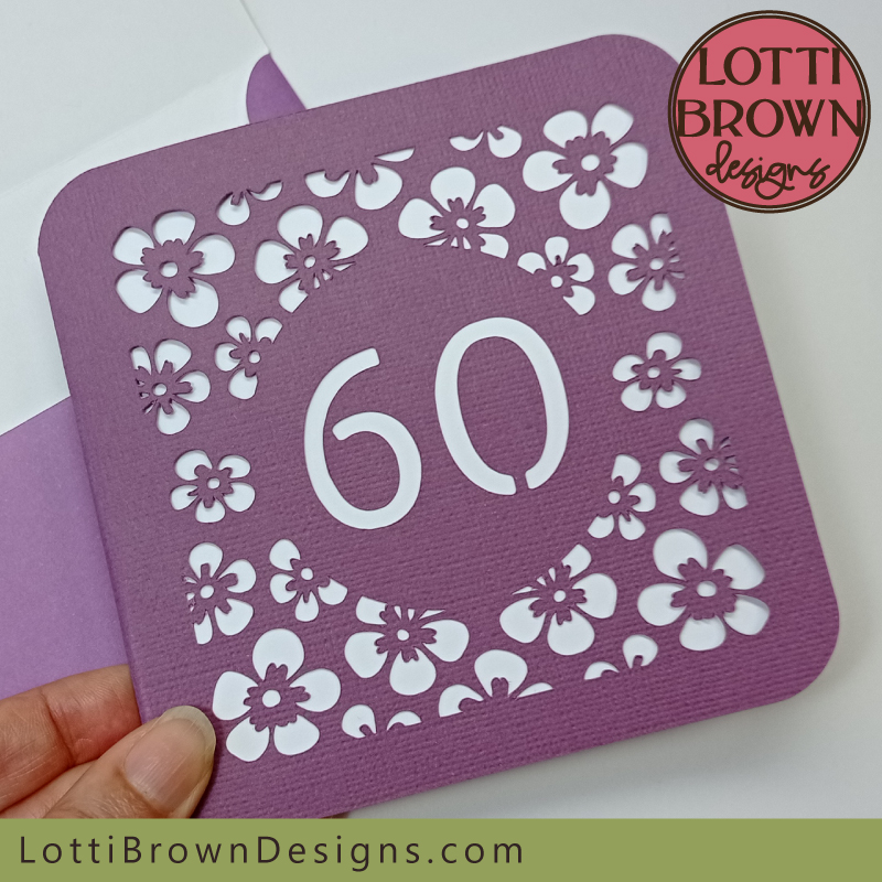 Floral purple 60th papercut card template