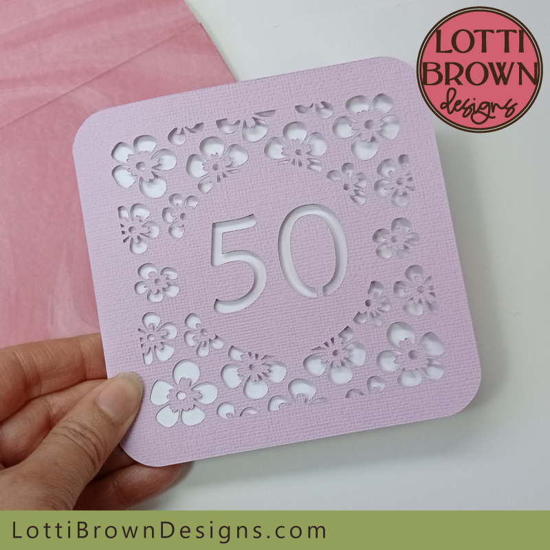 Pretty floral 50th card in lilac and pink