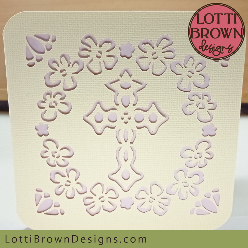 Floral Christian cross card cut file template