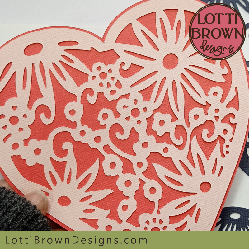 Pink and red floral heart papercut