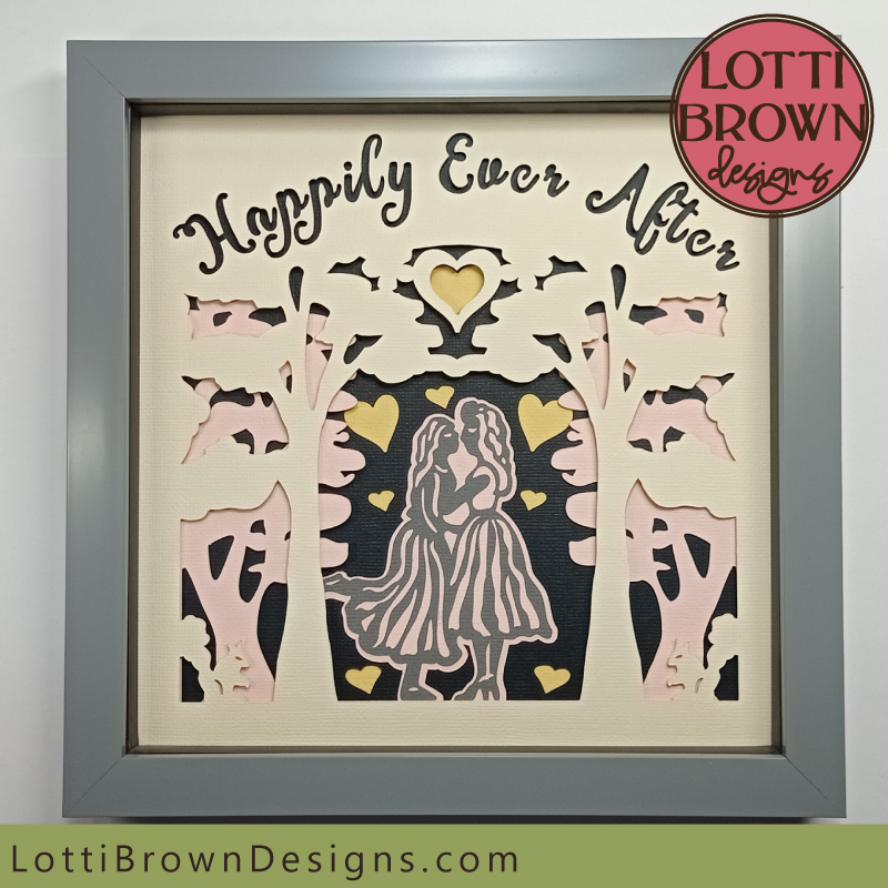 Pink and yellow with black and cream engagement shadow box colour inspiration