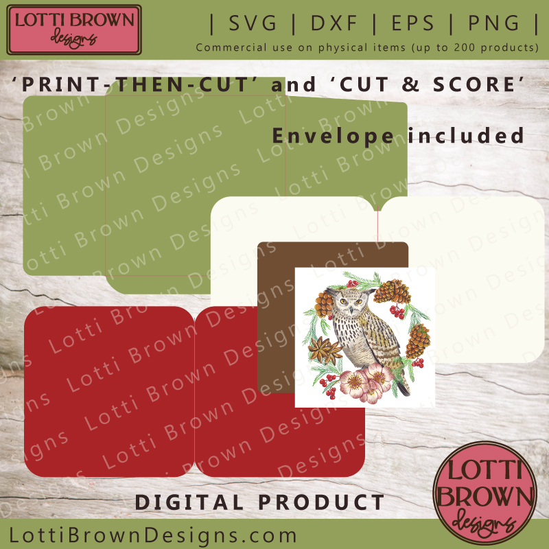 Owl print and cut Christmas card template