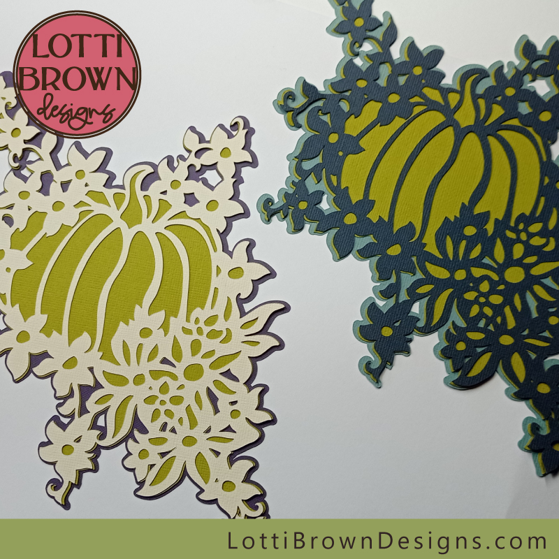Using the top layer and bottom two layers for the pumpkin and flowers SVG