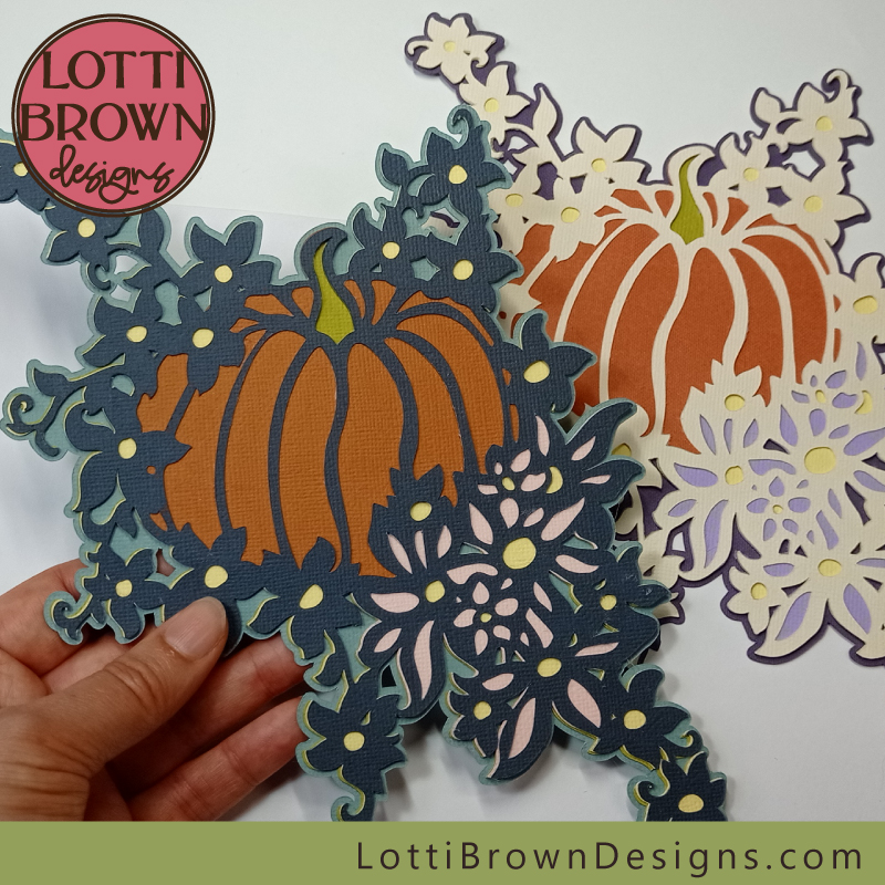 A pretty pumpkin with flowers SVG design for you to make for Fall, Halloween or Thanksgiving - a beautiful papercraft project for Cricut or similar...