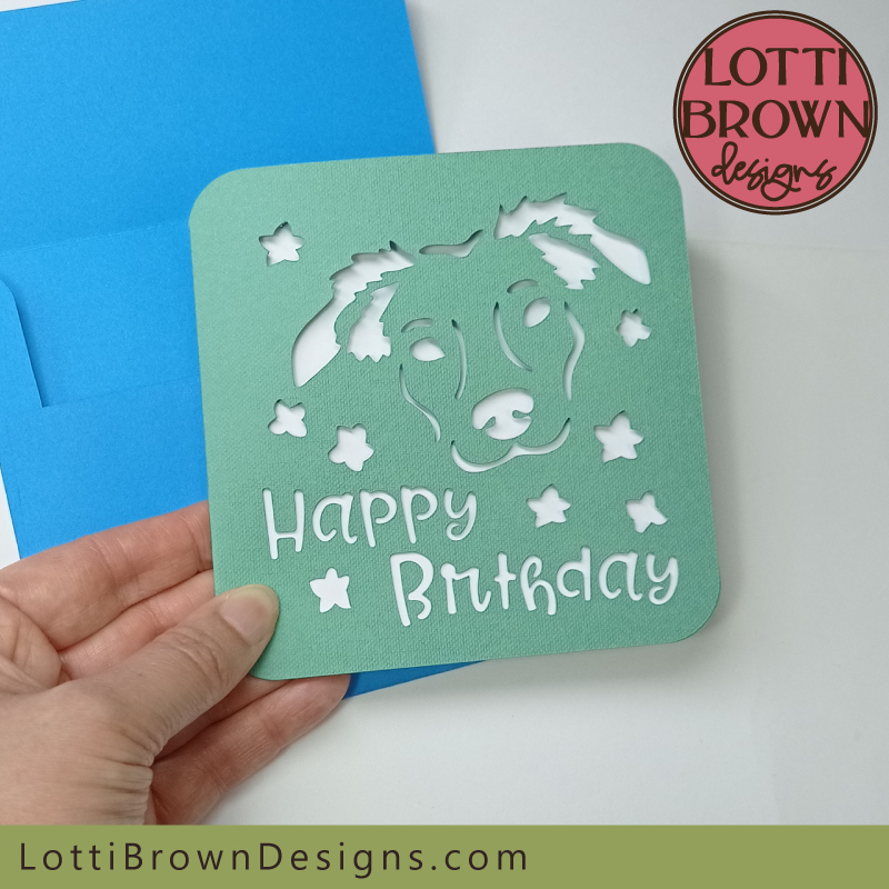 Dog birthday card SVG for men - teal and blue