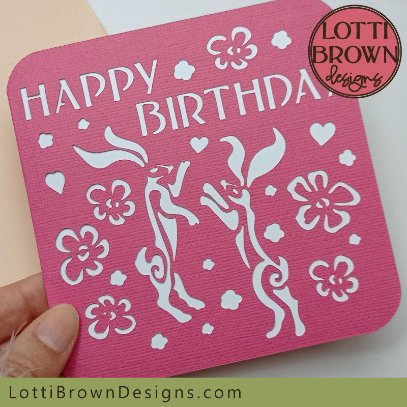 Beautiful boxing hares birthday card for Cricut and other cutting machines - SVG, DXF, EPS, PNG...