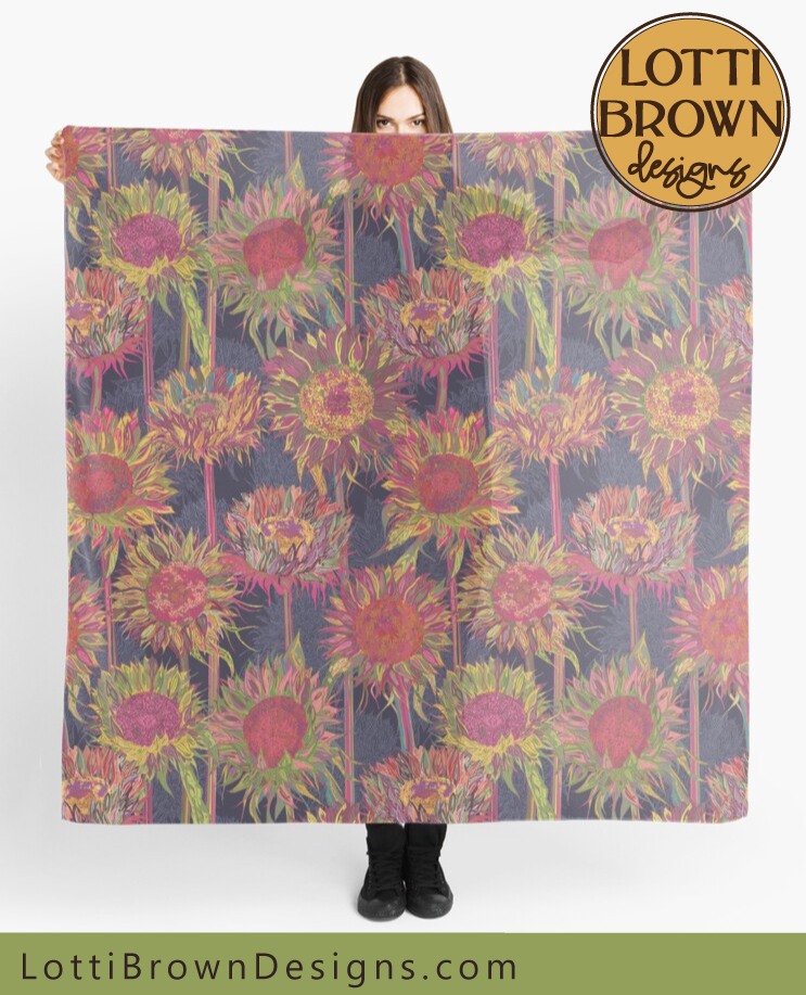 Rainbow sunflowers silky scarf