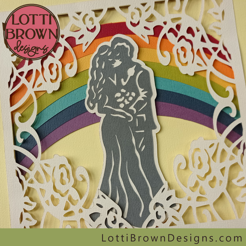Rainbow wedding shadow box template for Cricut etc - bride and groom, two grooms, or two brides