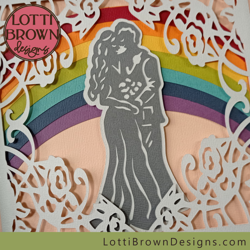 Rainbow wedding shadow box - peach colour, close up