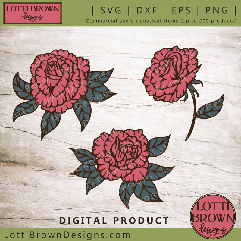 Red roses floral SVG bundle