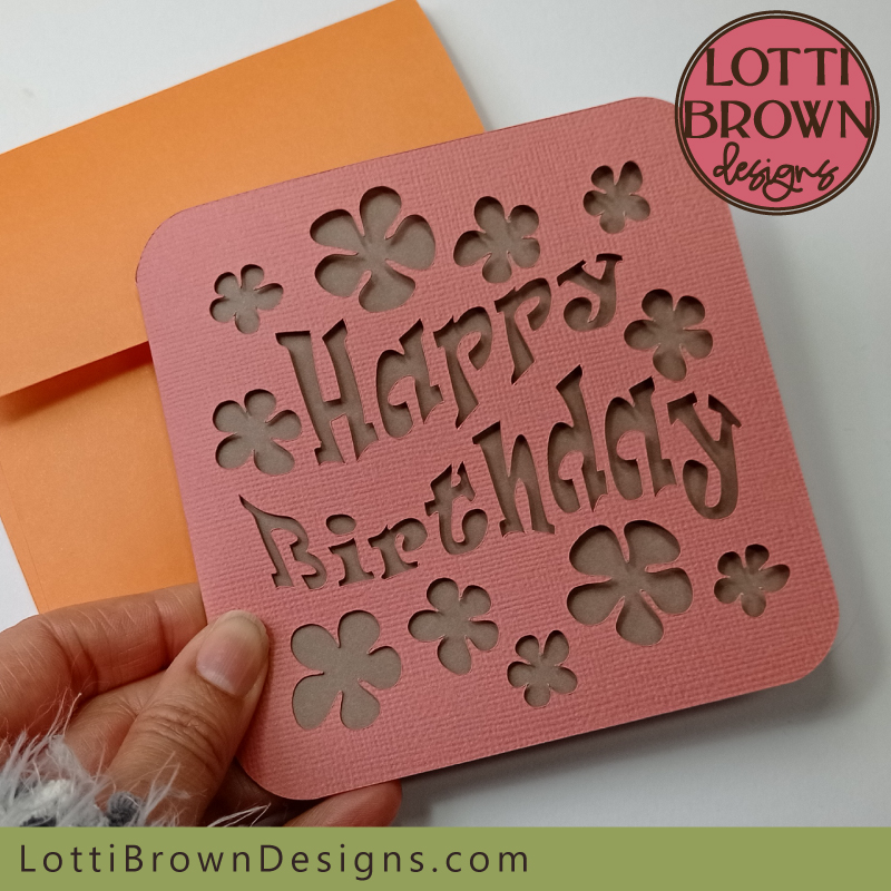 Retro groovy birthday card template - pink, orange and brown