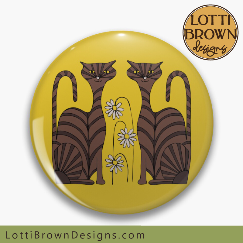 Tabby cats yellow pin badge