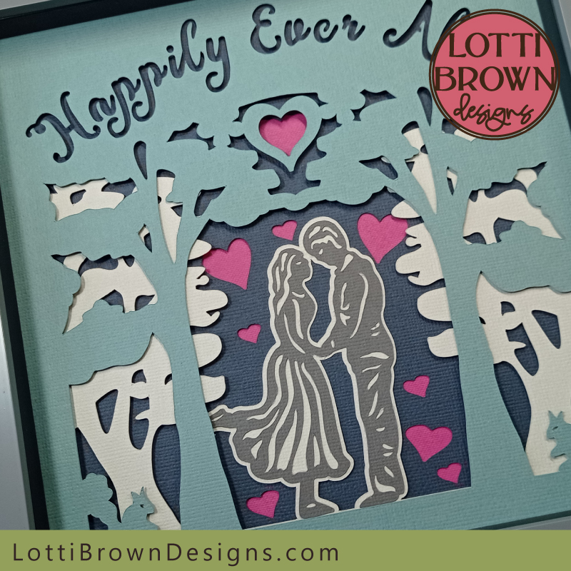 'Happily Ever After' shadow box template for engagement, anniversary, wedding or other romantic occasions