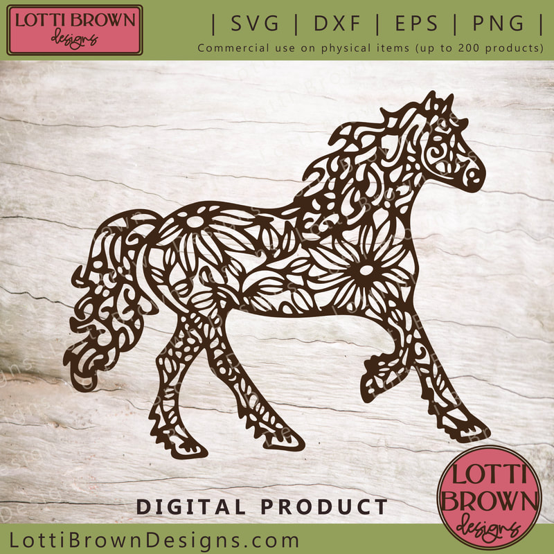 Beautiful, floral running horse SVG design - hand-drawn and unique - ideal for Cricut, Silhouette, ScanNCut etc...