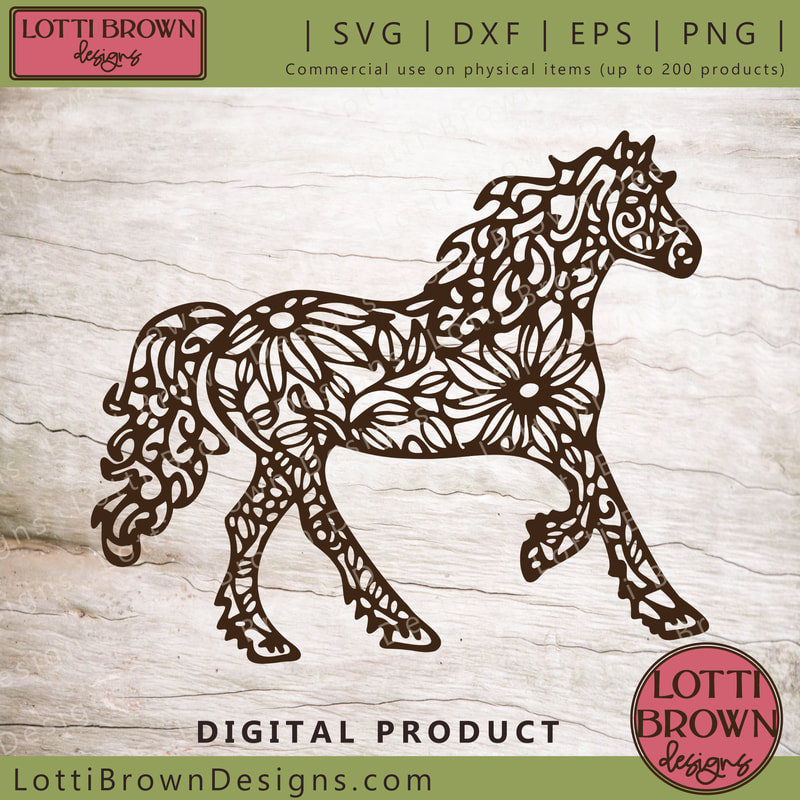 Floral running horse SVG