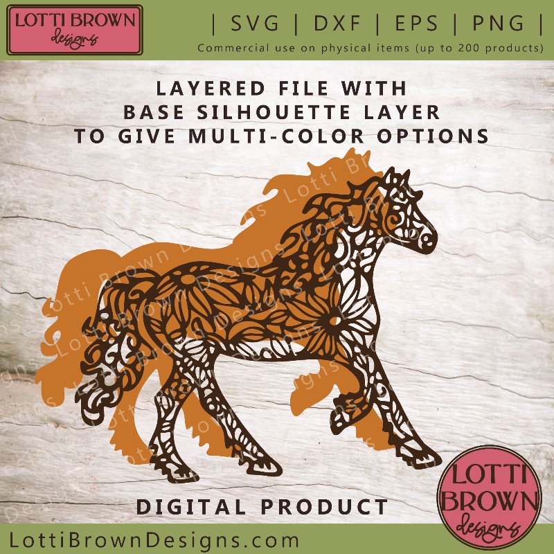Layered running horse SVG file