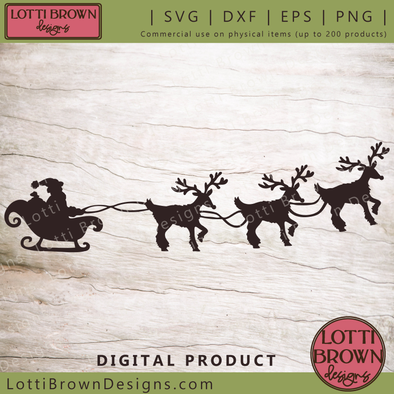 Santa and Sleigh with reindeer SVG