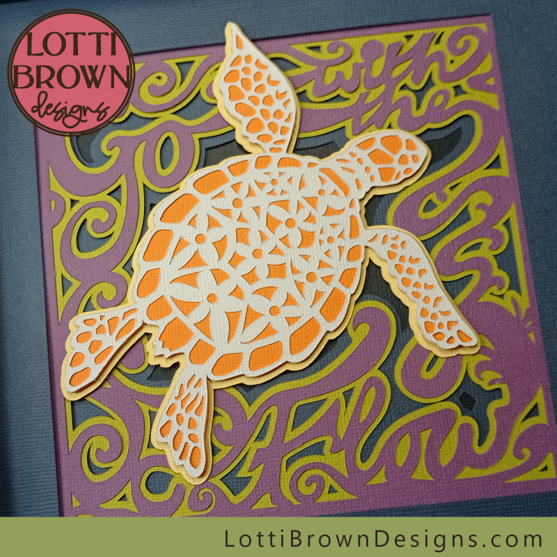 Orange/purple/green turtle shadow box