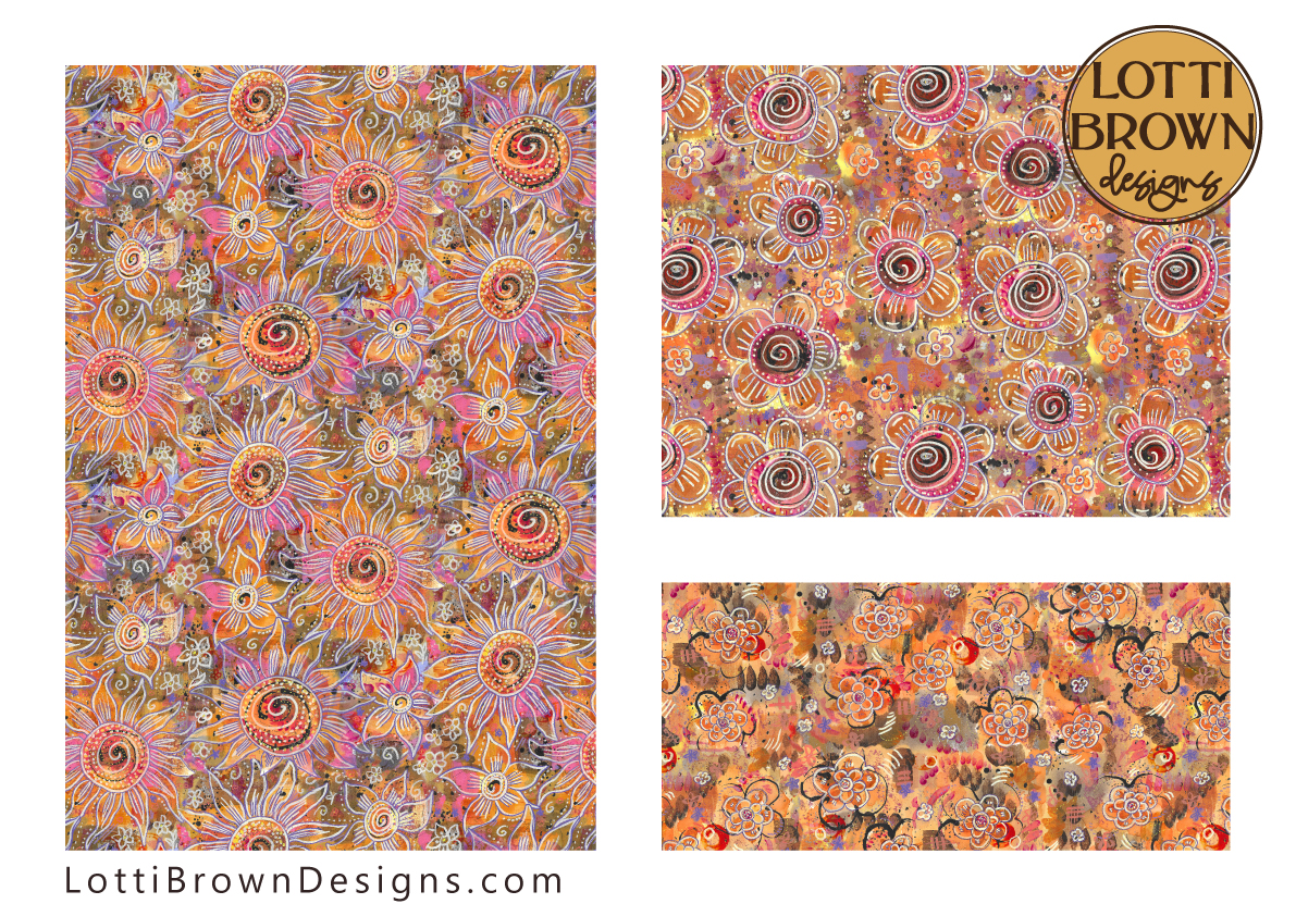 Boho floral fabrics in a hippy seventies style Seventies boho floral patterned fabrics