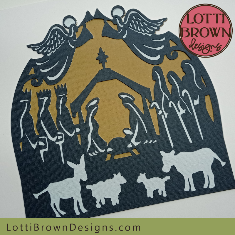 Nativity scene cut in cardstock with Cricut Maker - three layers