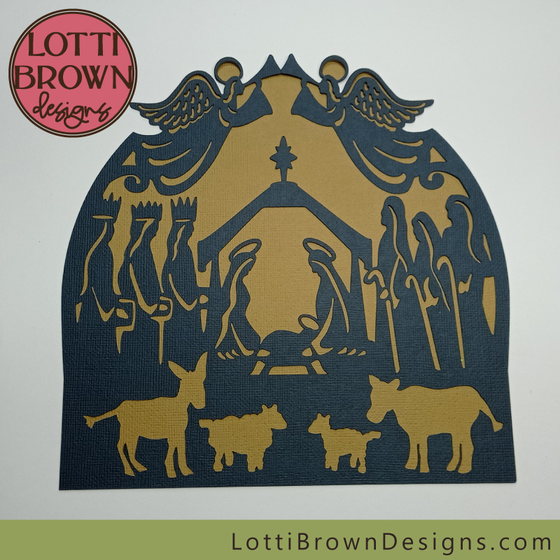 Nativity scene cardstock template - two layers black and gold