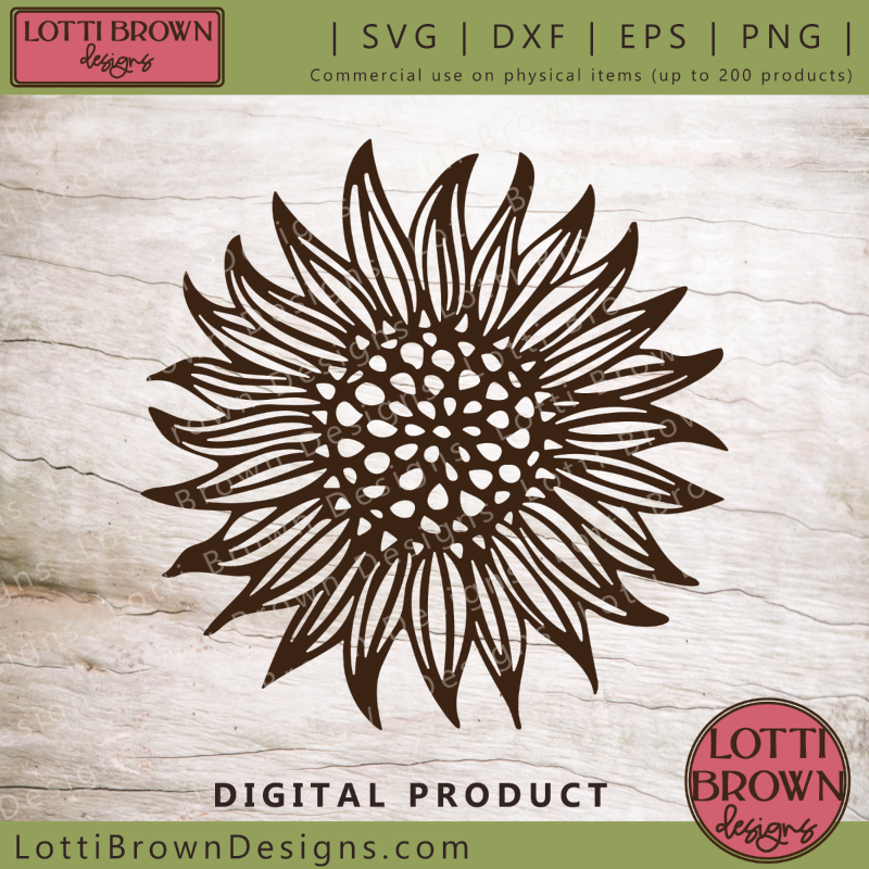 Simple sunflower SVG design in black and white