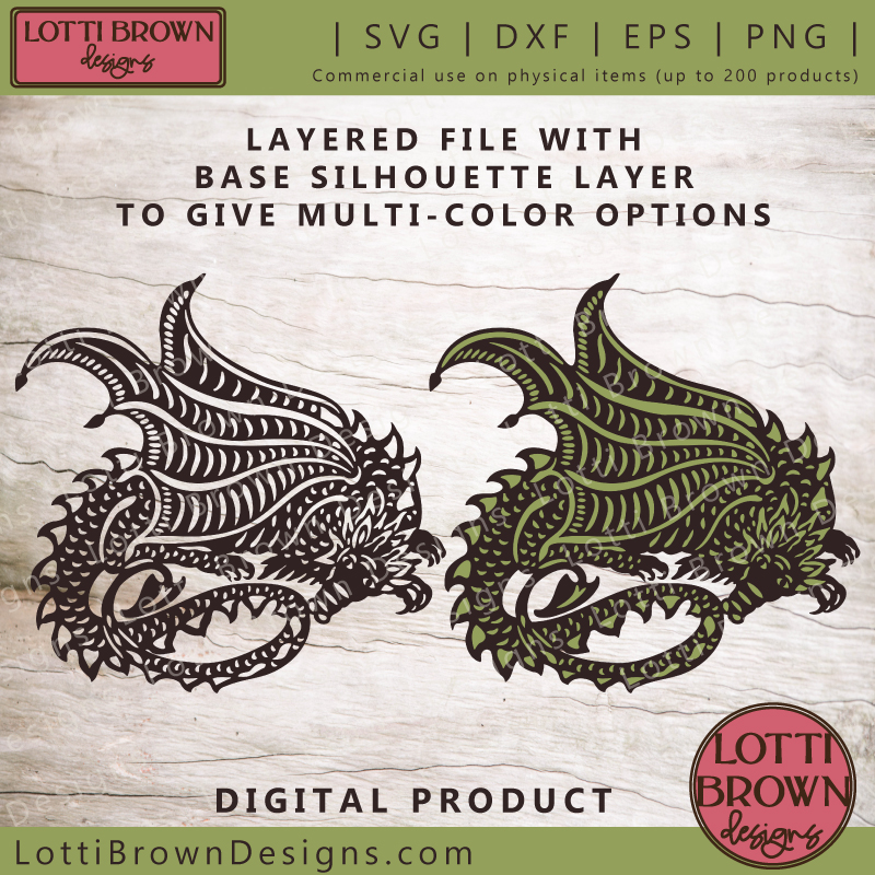 Sleeping dragon SVG showing layer options
