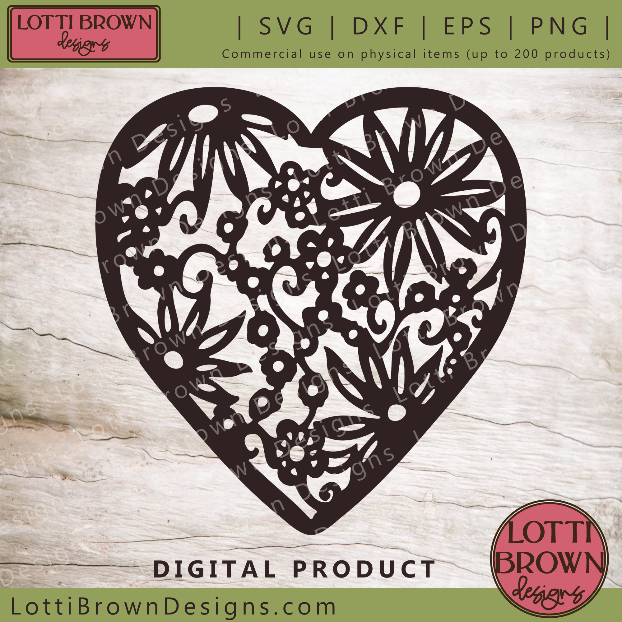 Ditsy floral heart SVG template
