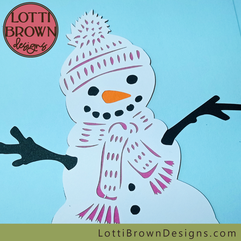 Snowman SVG close up in cardstock