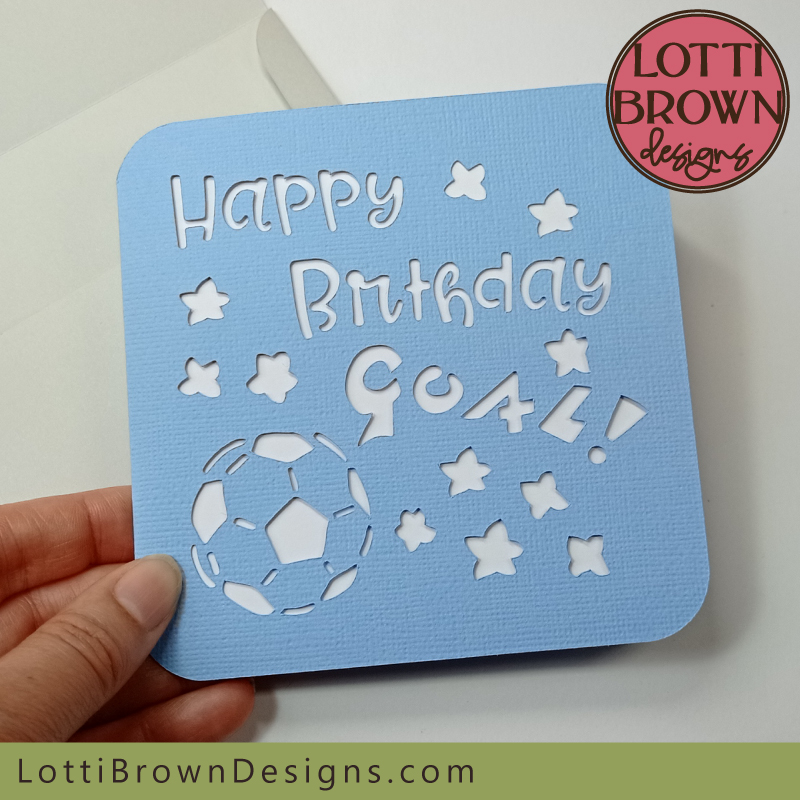 Pale blue football birthday card papercut template