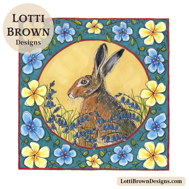 Hare art square format illustration by Lotti Brown