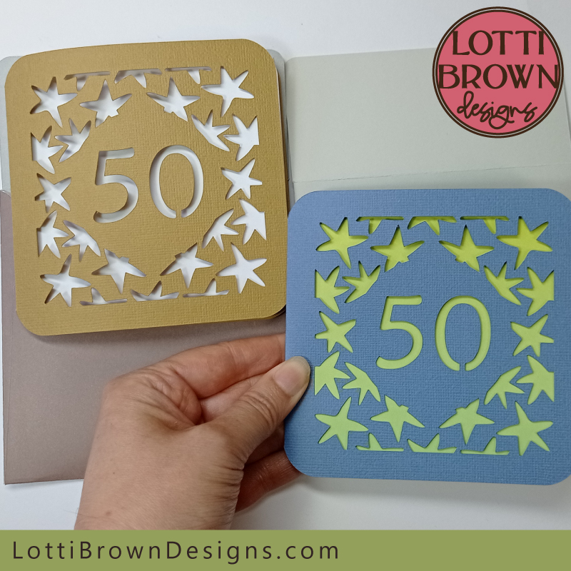 Papercut 50th birthday card with stars design