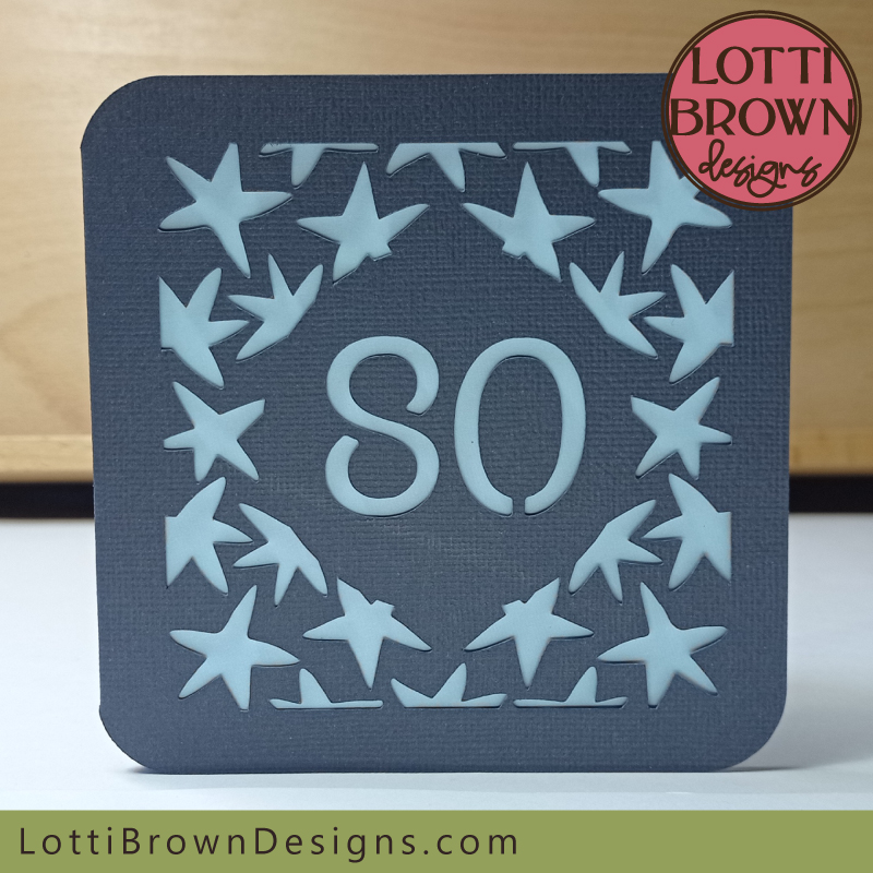 Classic design papercut card template for 80th birthday