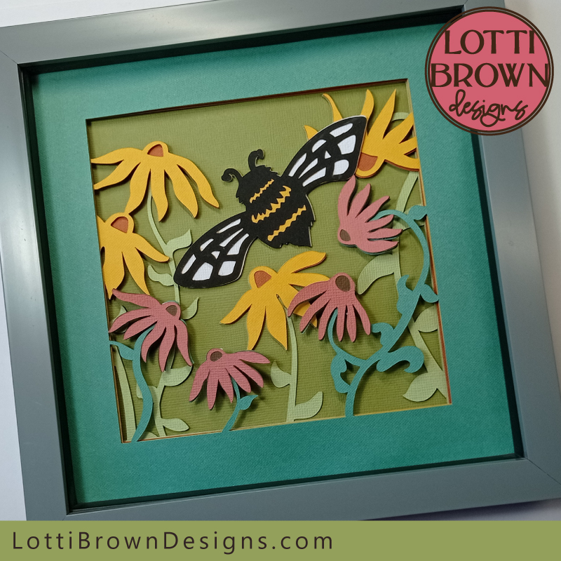 Alternative colour version of the bee and flowers shadow box craft project