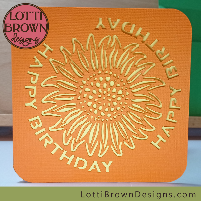 Orange and lemon sunflower birthday card design for Cricut
