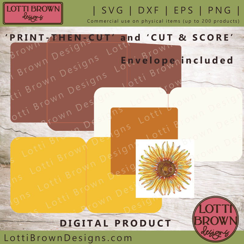 Card template to print and cut on Cricut - sunflower card