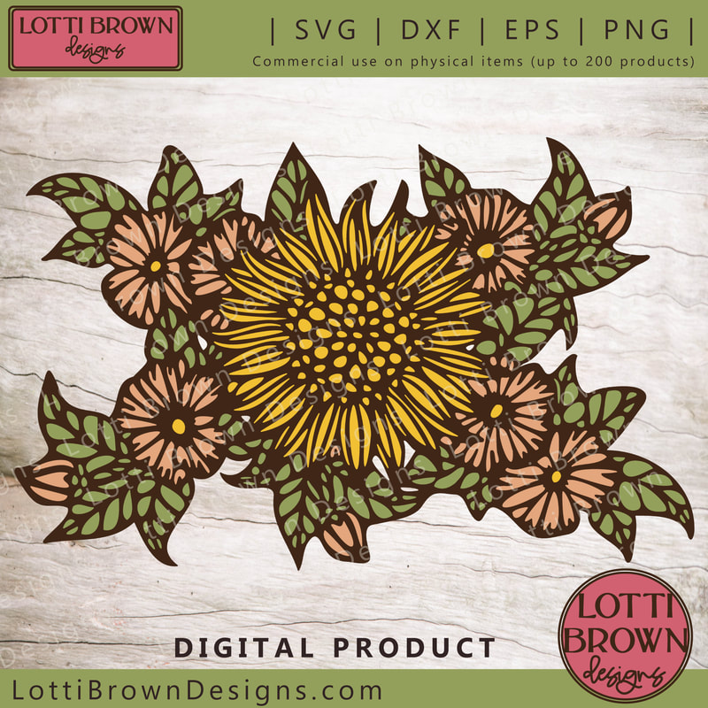 Layered sunflower SVG file