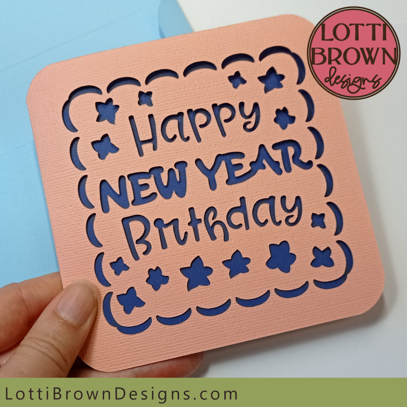 New year birthday card - pink and dark blue